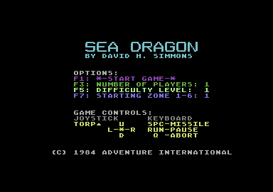 Sea Dragon (Commodore 64) screenshot: Title screen