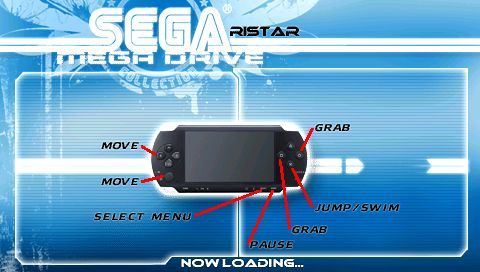 Sega Genesis Collection (PSP) screenshot: Loading screen with button configuration