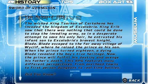 Sega Genesis Collection (PSP) screenshot: Museum, game history information