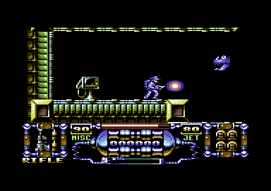Dan Dare III: The Escape (Commodore 64) screenshot: Someone is shooting at you