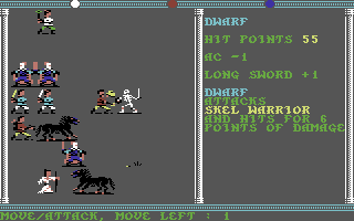 Death Knights of Krynn (Commodore 64) screenshot: A dwarf is attacking a skeleton