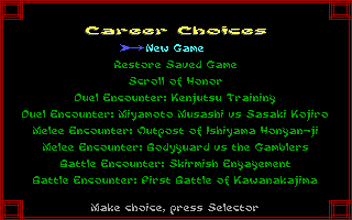 Sword of the Samurai (DOS) screenshot: Main menu