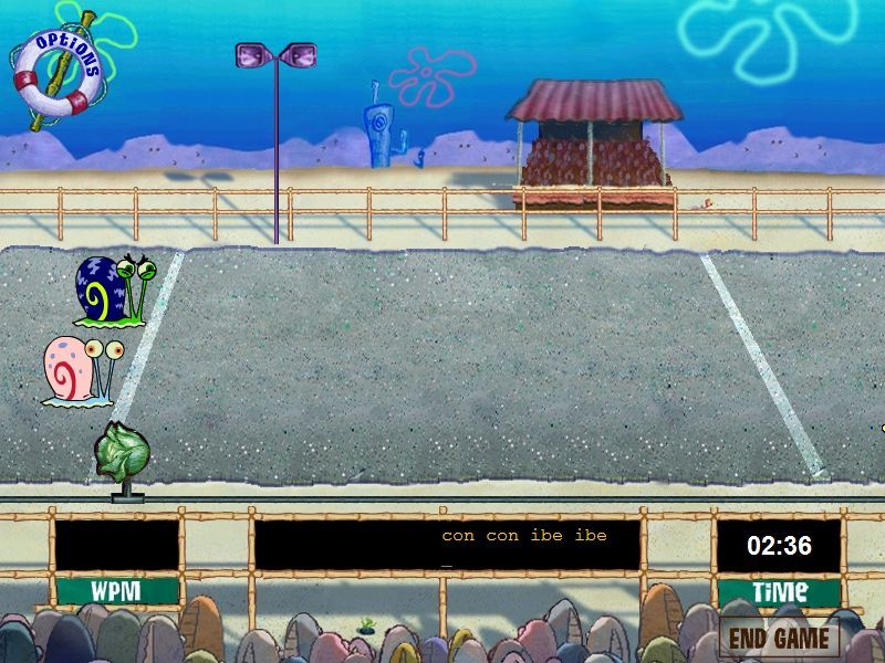 SpongeBob SquarePants: Typing (Windows) screenshot: Snail's Pace Race, easy level