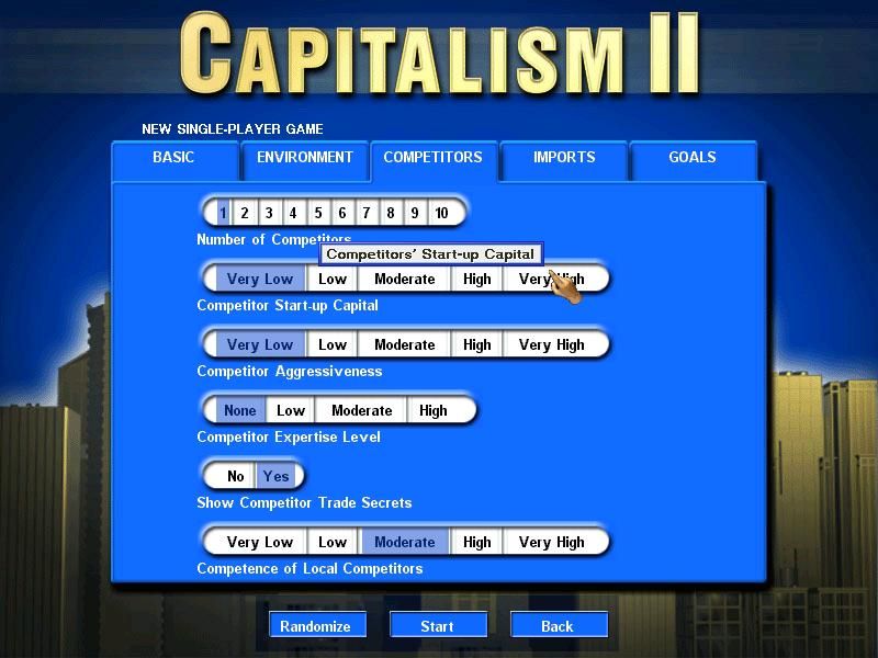 Trevor Chan's Capitalism II (Windows) screenshot: Configuring my competitors.