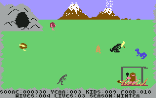 B.C. Bill (Commodore 64) screenshot: One of the kids is leaving the cave