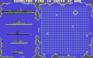Battleship (Commodore 64) screenshot: Computer's turn