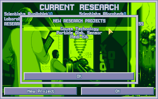 X-COM: Terror from the Deep (DOS) screenshot: Your scientists research new technologies