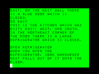 Bedlam (TRS-80 CoCo) screenshot: Found the kitchen