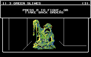 Wizardry V: Heart of the Maelstrom (Commodore 64) screenshot: Ready to fight some green slime?