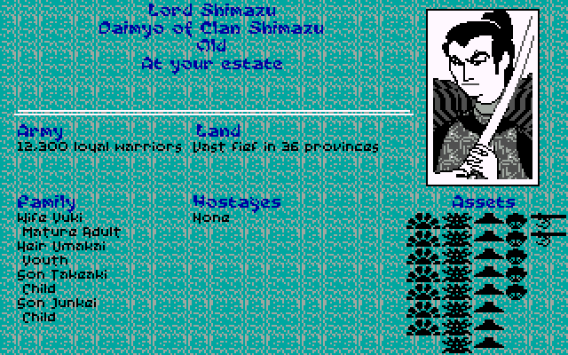 Sword of the Samurai (DOS) screenshot: Survey yourself, you old Daimyo you