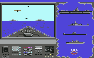 Battleship (Commodore 64) screenshot: Destroyed one of the computer's ship