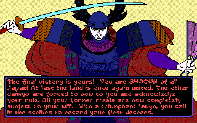 Sword of the Samurai (DOS) screenshot: You have become the Shogun!