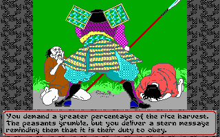 Sword of the Samurai (DOS) screenshot: Raise taxes to gain land but lose support of your people.