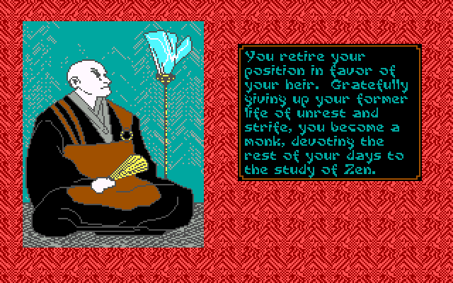 Sword of the Samurai (DOS) screenshot: Contemplate retirement