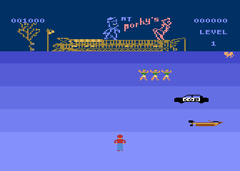 Porky's (Atari 8-bit) screenshot: Title screen and starting location