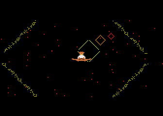 Master of the Lamps (Atari 8-bit) screenshot: Flying through the diamonds