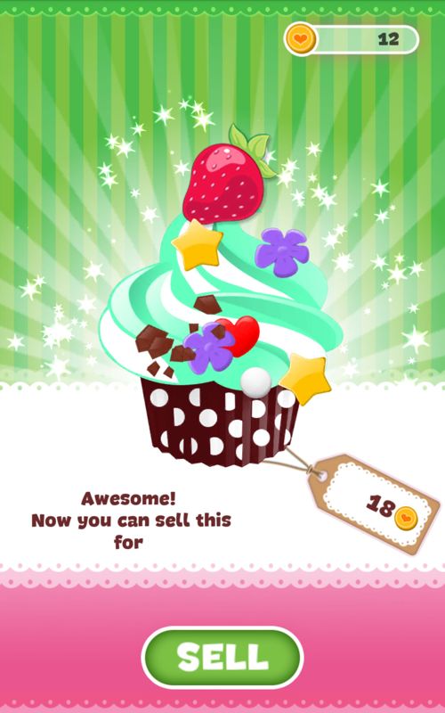 Strawberry Shortcake: Berry Rush (Android) screenshot: After unlocking and decorating a cupcake you can also sell it.