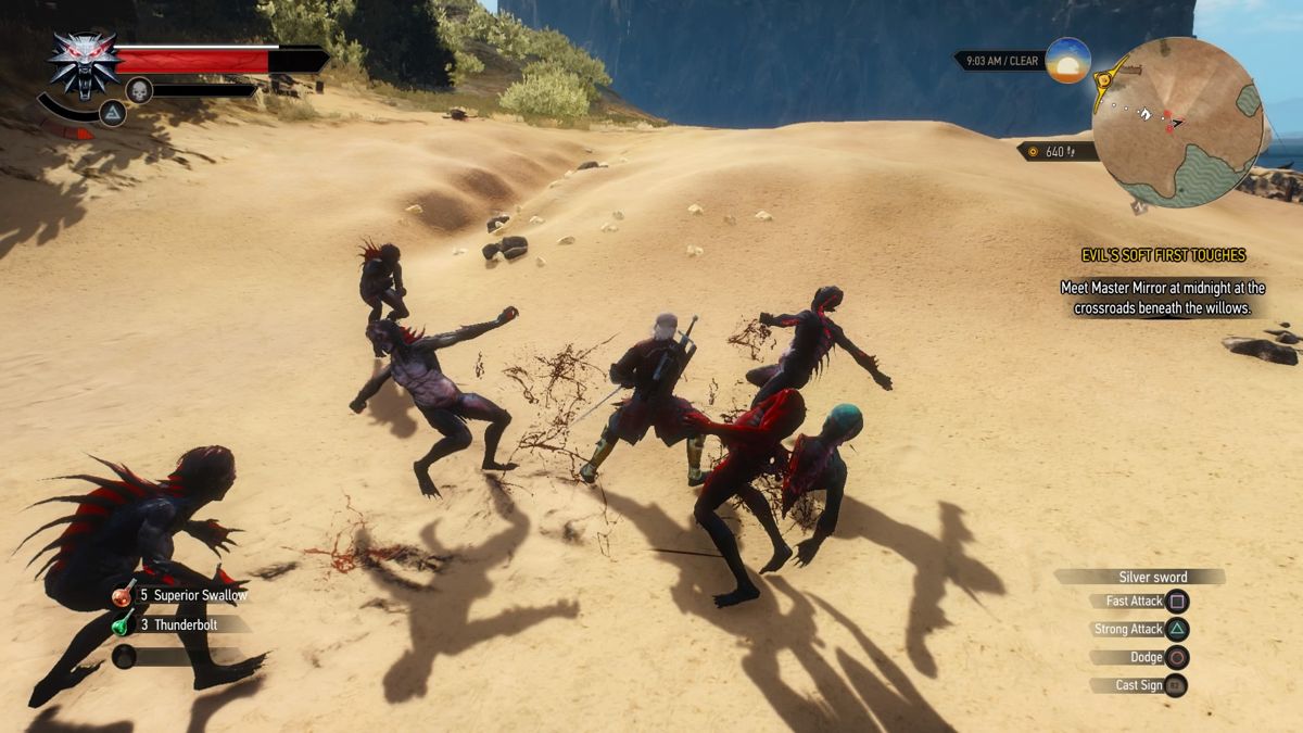 The Witcher 3: Wild Hunt - New Finisher Animations (PlayStation 4) screenshot: Splitting one of the minor monsters in half