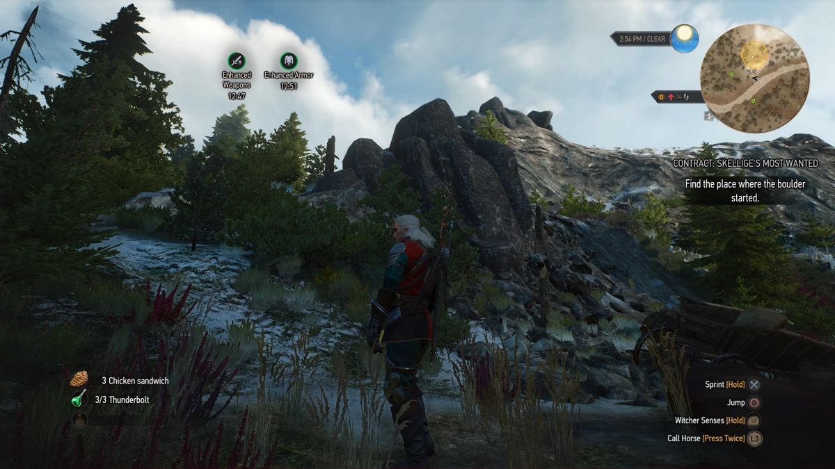 The Witcher 3: Wild Hunt - New Quest: "Contract: Skellige's Most Wanted" (PlayStation 4) screenshot: That boulder came from up there