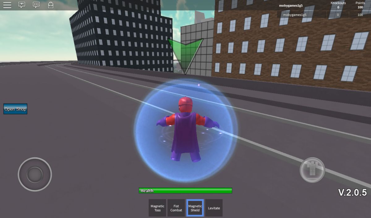 Roblox (Android) screenshot: Playing a game based on the Marvel superheroes.