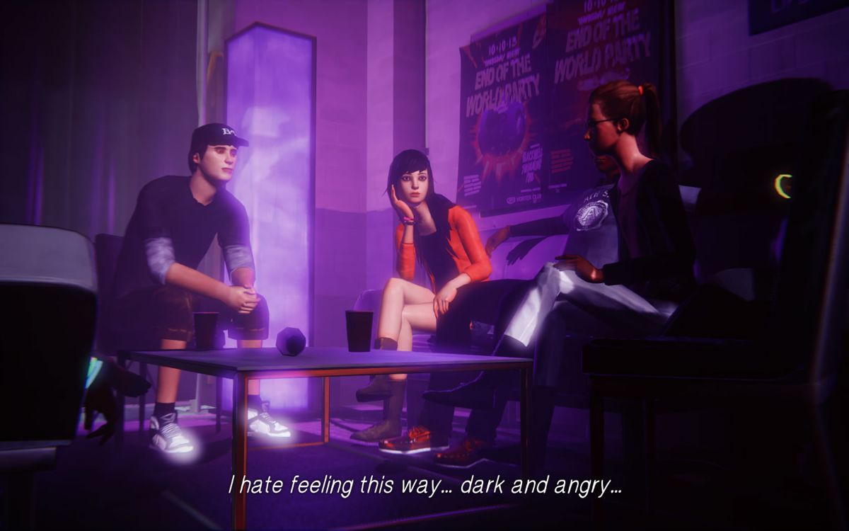 Life Is Strange: Season Pass - Episodes 2-5 (Windows) screenshot: <i>Episode 4</i>: it is quite easy to listen in on conversations.