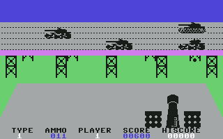 3D Tanx (Commodore 64) screenshot: The tank on the right just fired