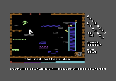 Blagger (Commodore 64) screenshot: Mad Hatter walking on thin air