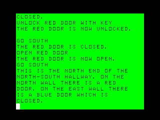 Bedlam (TRS-80 CoCo) screenshot: Unlocked a red door