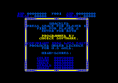 Shackled (Amstrad CPC) screenshot: Title screen