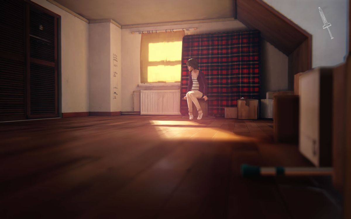 Life Is Strange: Season Pass - Episodes 2-5 (Windows) screenshot: <i>Episode 4</i>: Chloe's room is very different in the other timeline.