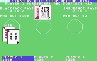 BlackJack Academy (Commodore 64) screenshot: Surrendering