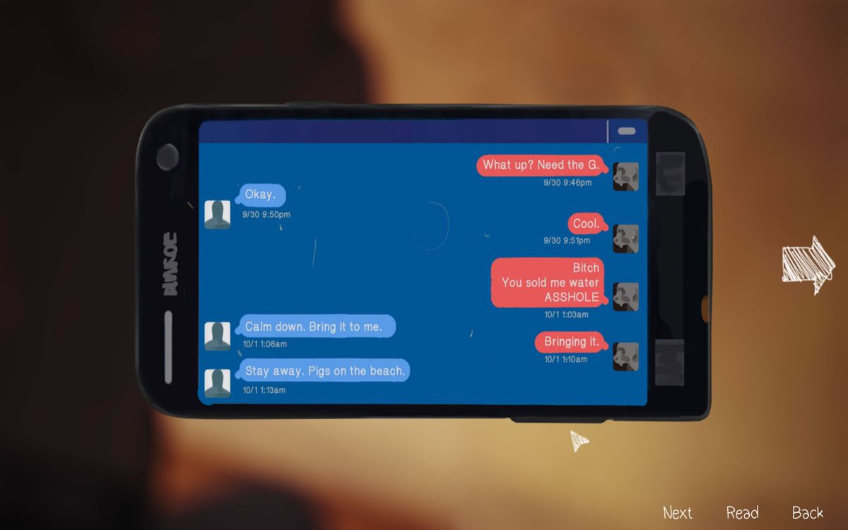Life Is Strange: Season Pass - Episodes 2-5 (Windows) screenshot: <i>Episode 4</i>: going through the messages in Nathan's stolen phone.