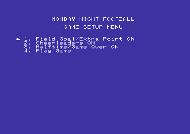ABC Monday Night Football (Commodore 64) screenshot: Game setup menu