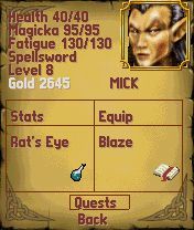 The Elder Scrolls Travels: Shadowkey (N-Gage) screenshot: Character menu