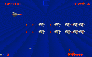 Fox Ranger (DOS) screenshot: Stage 4 "Warp area", with palette rotation effect in the background