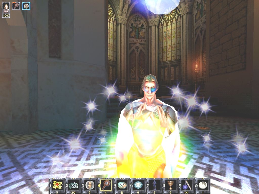 The Wheel of Time (Windows) screenshot: The Leader of the Children of the Light hates Aes Sedai so much he's even willing to use the One Power itself against you