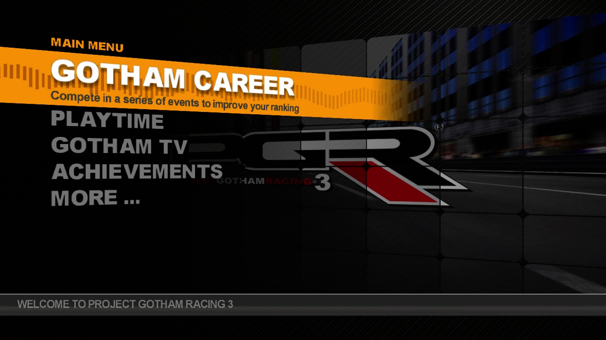 Project Gotham Racing 3 (Xbox 360) screenshot: Main menu