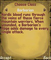 The Elder Scrolls Travels: Shadowkey (N-Gage) screenshot: Choose a class - Barbarian.