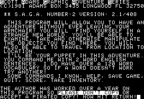 Scott Adams' Graphic Adventure #2: Pirate Adventure (Apple II) screenshot: Intro