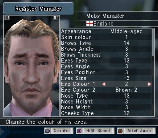 Pro Evolution Soccer: Management (PlayStation 2) screenshot: Season mode. This begins with registration and creating the manager's face. All manager's are male in this game. There are over forty settings that can be tweaked