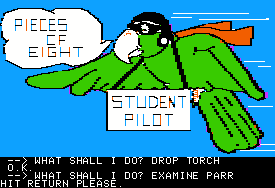 Scott Adams' Graphic Adventure #2: Pirate Adventure (Apple II) screenshot: Polly wants a cracker