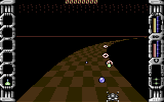 Eliminator (Commodore 64) screenshot: Attacked by flying eyeballs