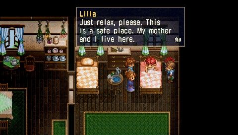 Ys I & II Chronicles (PSP) screenshot: Ys II: Adol wakes up in Banoa's and Lilia's house