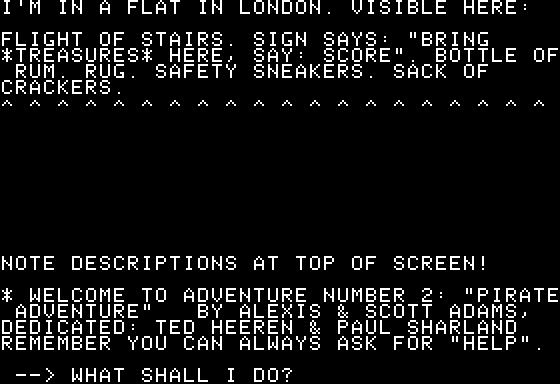 Scott Adams' Graphic Adventure #2: Pirate Adventure (Apple II) screenshot: Setting the scene