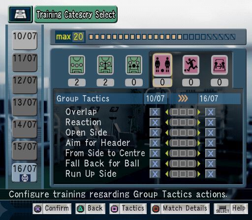 Pro Evolution Soccer: Management (PlayStation 2) screenshot: Here the manager is configuring the training in advance of an upcoming match