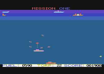 Seafox (Atari 8-bit) screenshot: I torpedoed the enemy sub.