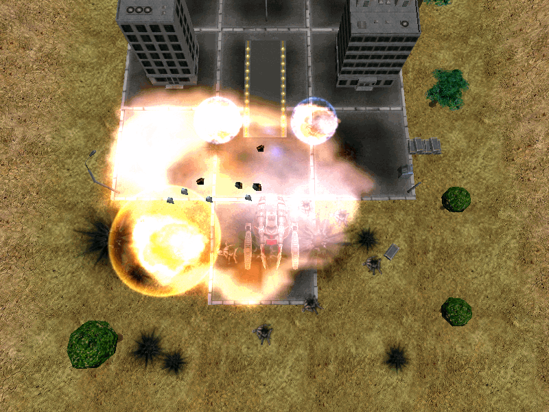 Machine Hell (Windows) screenshot: The landing pad is now clear, save for the sweet debris of victory.