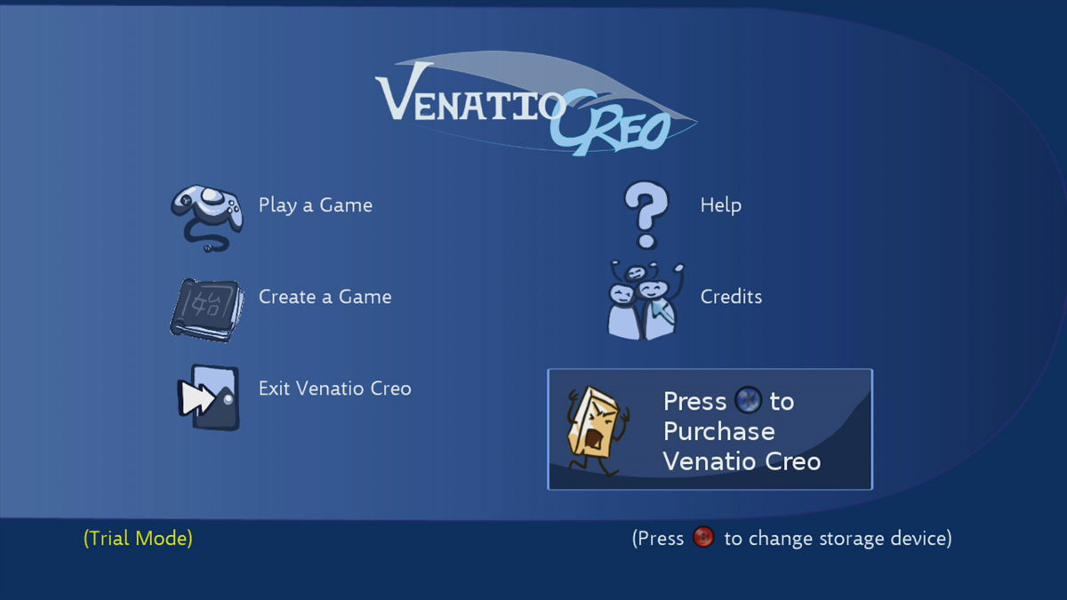 Venatio Creo (Xbox 360) screenshot: Main menu (Trial version)