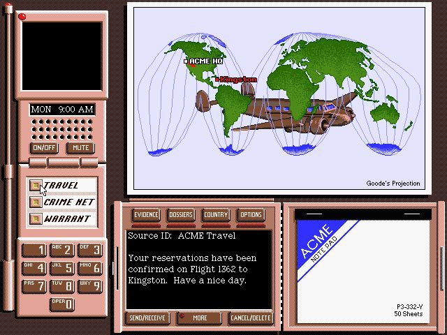 Where in the World Is Carmen Sandiego? (Deluxe Edition) (DOS) screenshot: Traveling to the first location