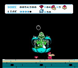 Don Doko Don 2 (NES) screenshot: Boss transforms into a dragon